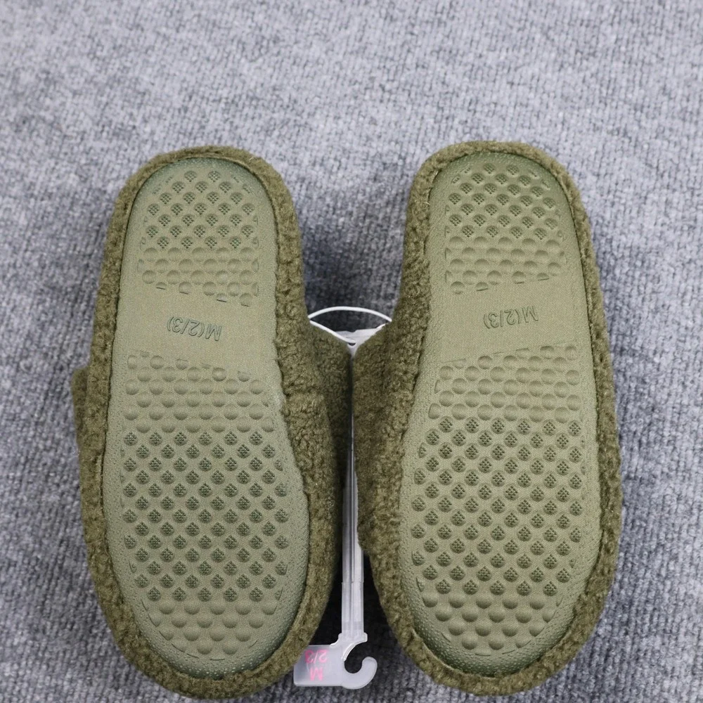 Cat & Jack Slippers Youth Size 2/3 Green Fuzzy‎ Sherpa Slide Open Toe Hook Loop